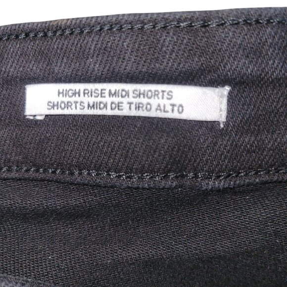 Aya & Vi High Rise Midi Shorts Black Distressed Frayed Hem Denim No-Gap Waistban - Picture 5 of 6